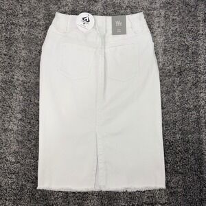 NEW Wash Lab Sally Pencil Mid Skirt Sz 25 Classic White Denim Frayed Hem WL1333S